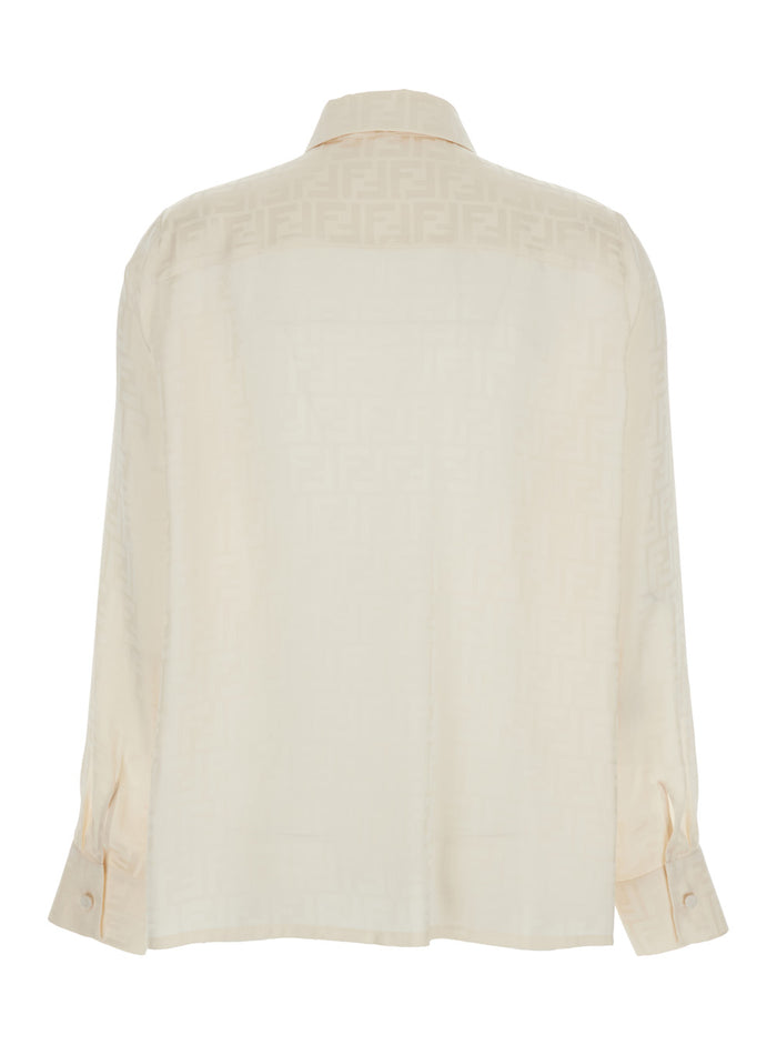 White Shirt With Pointed Collar And Ff Motif Silk Women Blouses