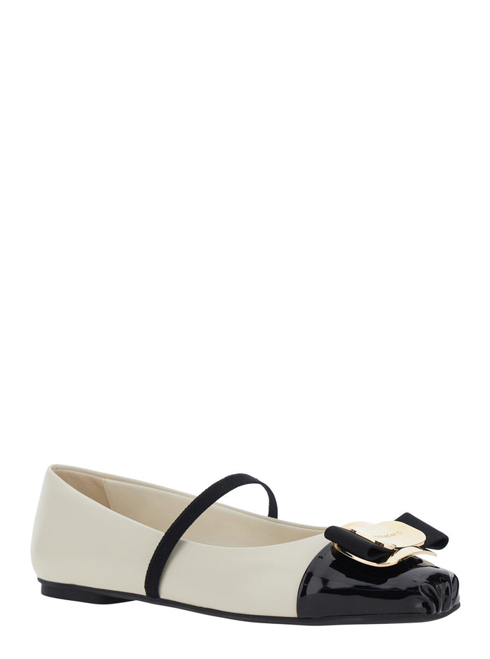 Zina White Ballet Flats with Band and Knot Detail Logo on the Front in Leather Woman Lamb Calf Ballerinas