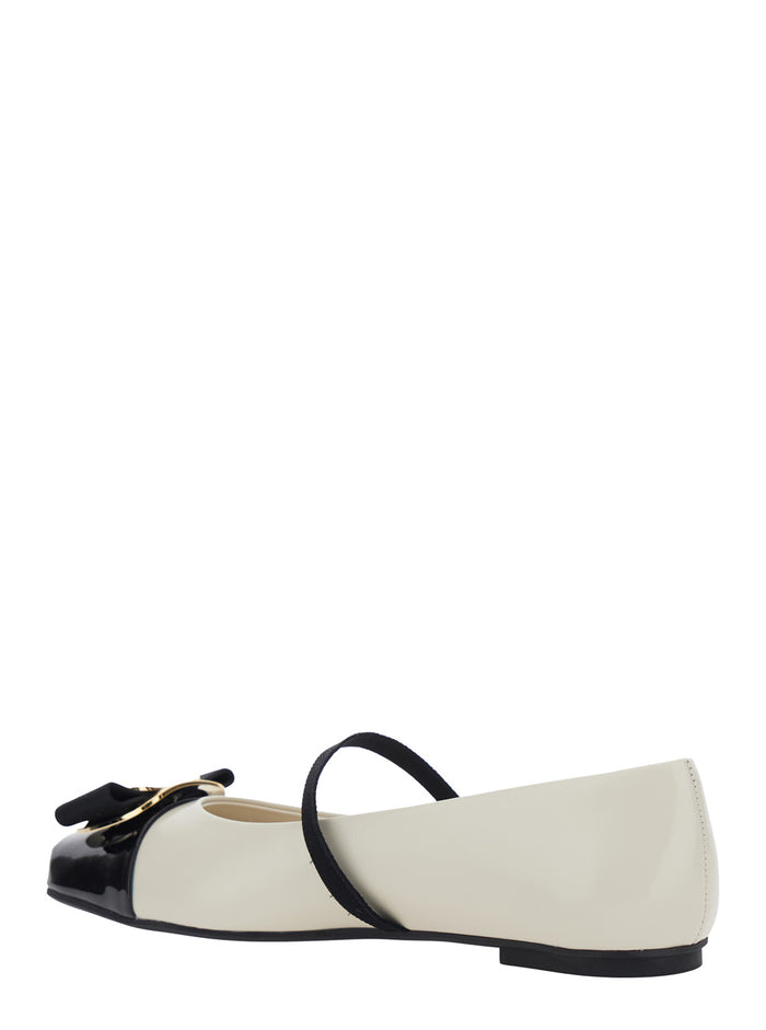 Zina White Ballet Flats with Band and Knot Detail Logo on the Front in Leather Woman Lamb Calf Ballerinas
