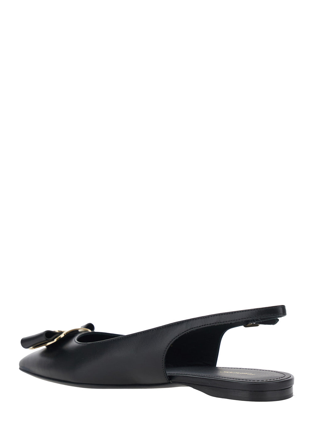 Zelmi Black Slingback Ballet Shoes with Logo Plate on the Front in Leather Woman Lamb Ballerinas