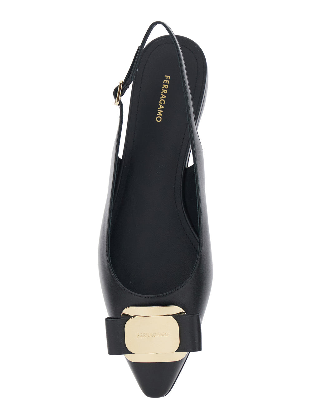Zelmi Black Slingback Ballet Shoes with Logo Plate on the Front in Leather Woman Lamb Ballerinas