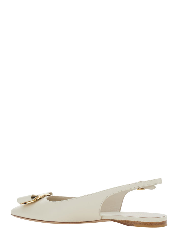 White Zelmi Slingback Ballet Shoes with Logo Plate on the Front In Leather for Women Lamb Ballerinas