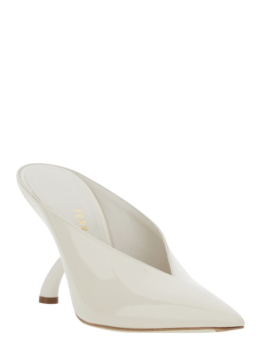 Mules With Sculptural Heel White Leather Calf