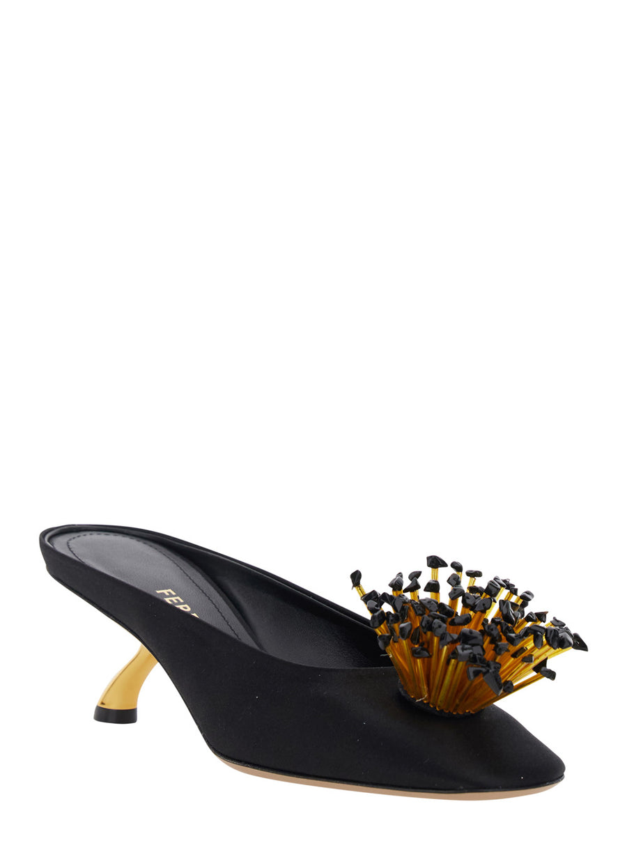 Heeled Sandals Black Fabric