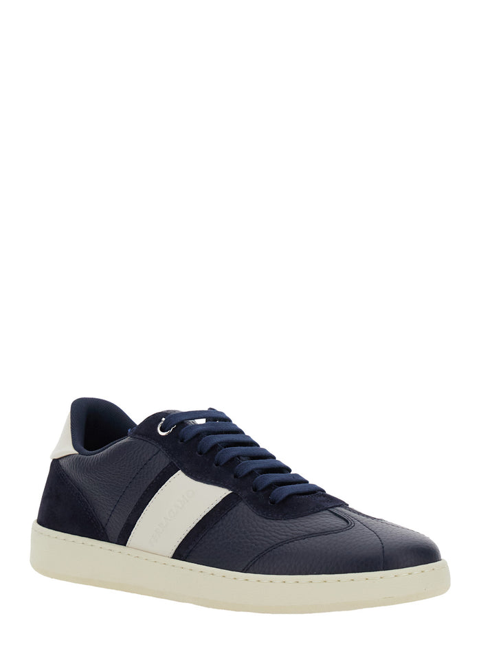 Blue Achille Low Top Sneakers with Contrast Heel and Logo Lettering on the Tongue in Leather for Men Blu Calf