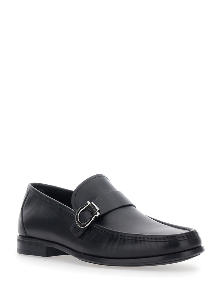Caspian Black Loafers with Gancino Plaque on the Side in Leather Man Calf