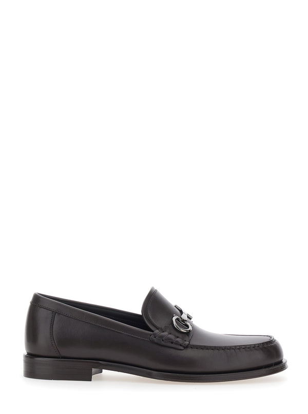 Loafers With Gancini Detail, Brown Leather Calf