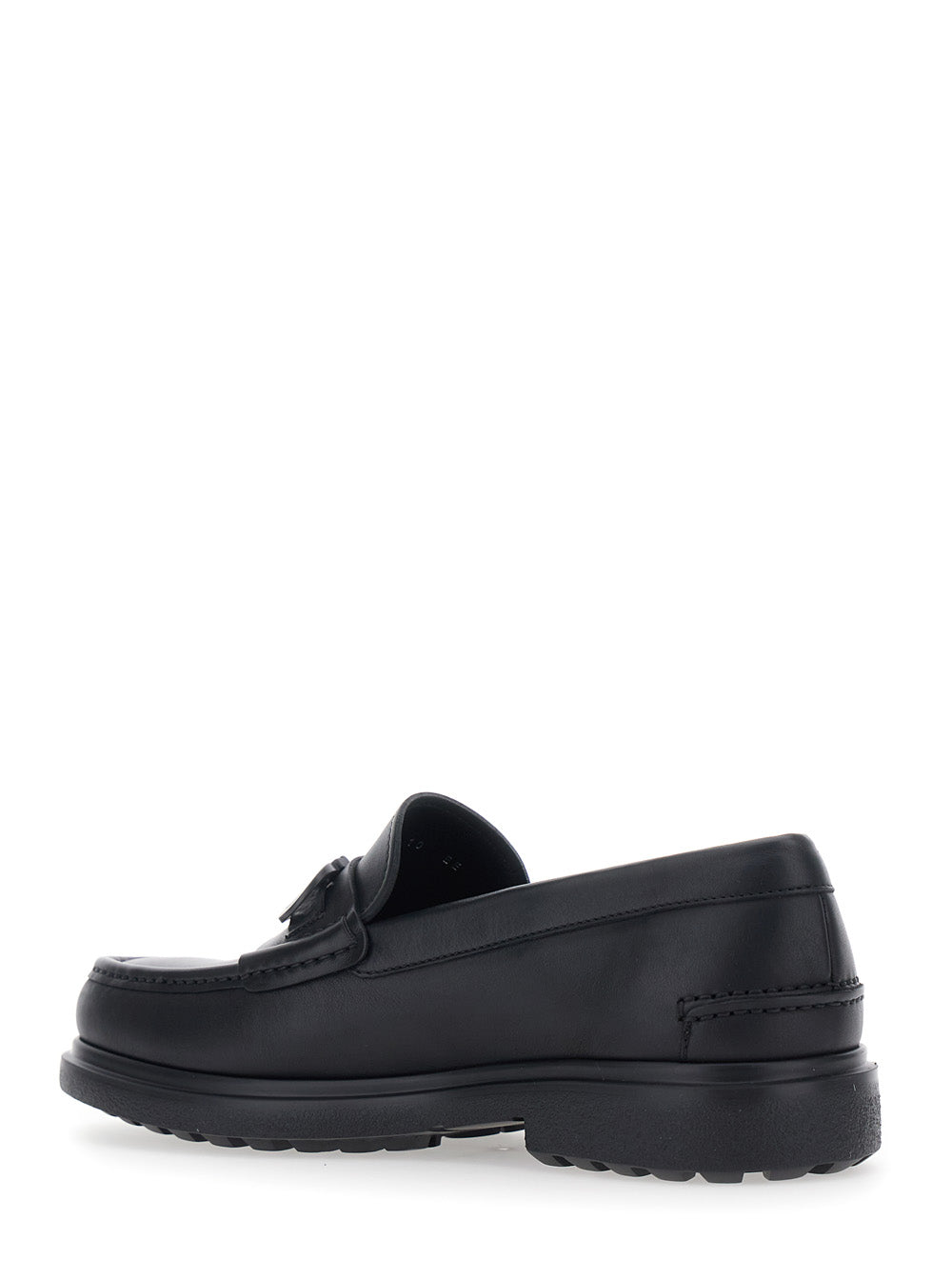 Black Loafers Tobia with Metallic Gancini Detail on the Front and Raised Leather Sole Men Calf