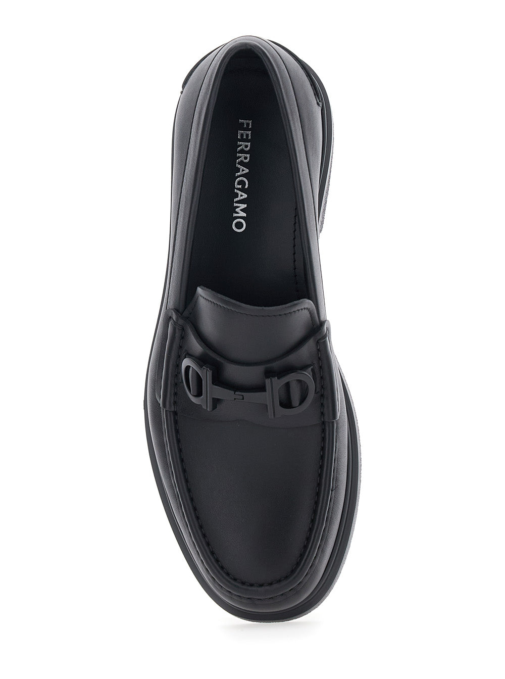 Black Loafers Tobia with Metallic Gancini Detail on the Front and Raised Leather Sole Men Calf