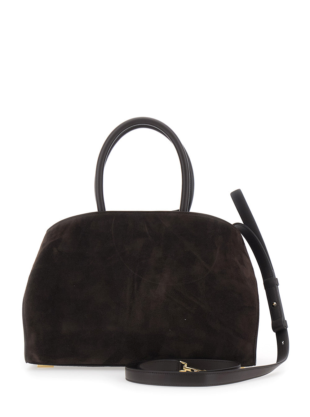 Hug Small Brown Handbag with Logo and Gancini Buckle in Suede Woman Goat Calf Hand Bags