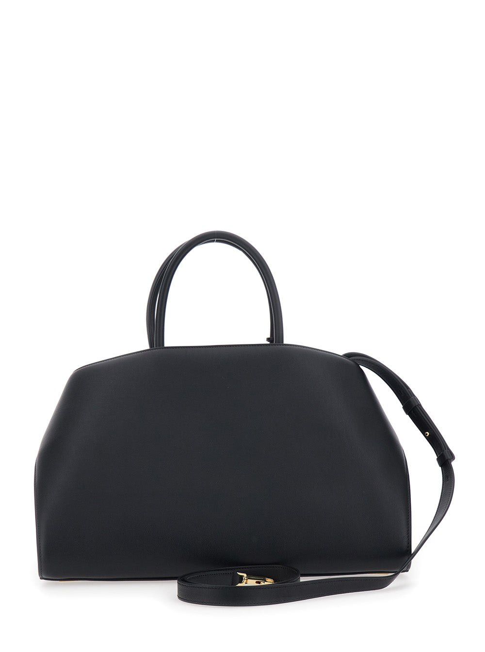 Hug Black Handbag with Logo on the Front and Gancini Buckles in Leather Woman Calf Hand Bags