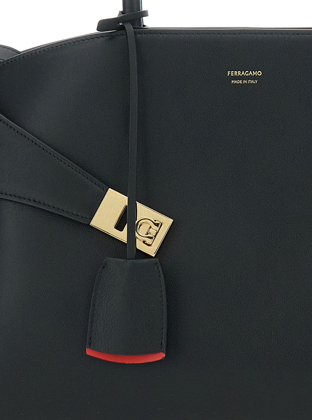 Hug Black Handbag with Logo on the Front and Gancini Buckles in Leather Woman Calf Hand Bags