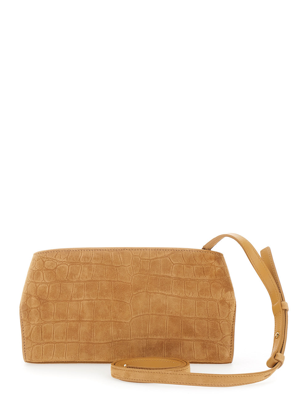 Beige Crossbody bag Hug with Gancini buckle in Suede Women Goat