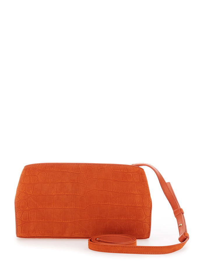 Hug Shoulder Bag with Gancini Buckles in Orange Suede for Women Goat Crossbody