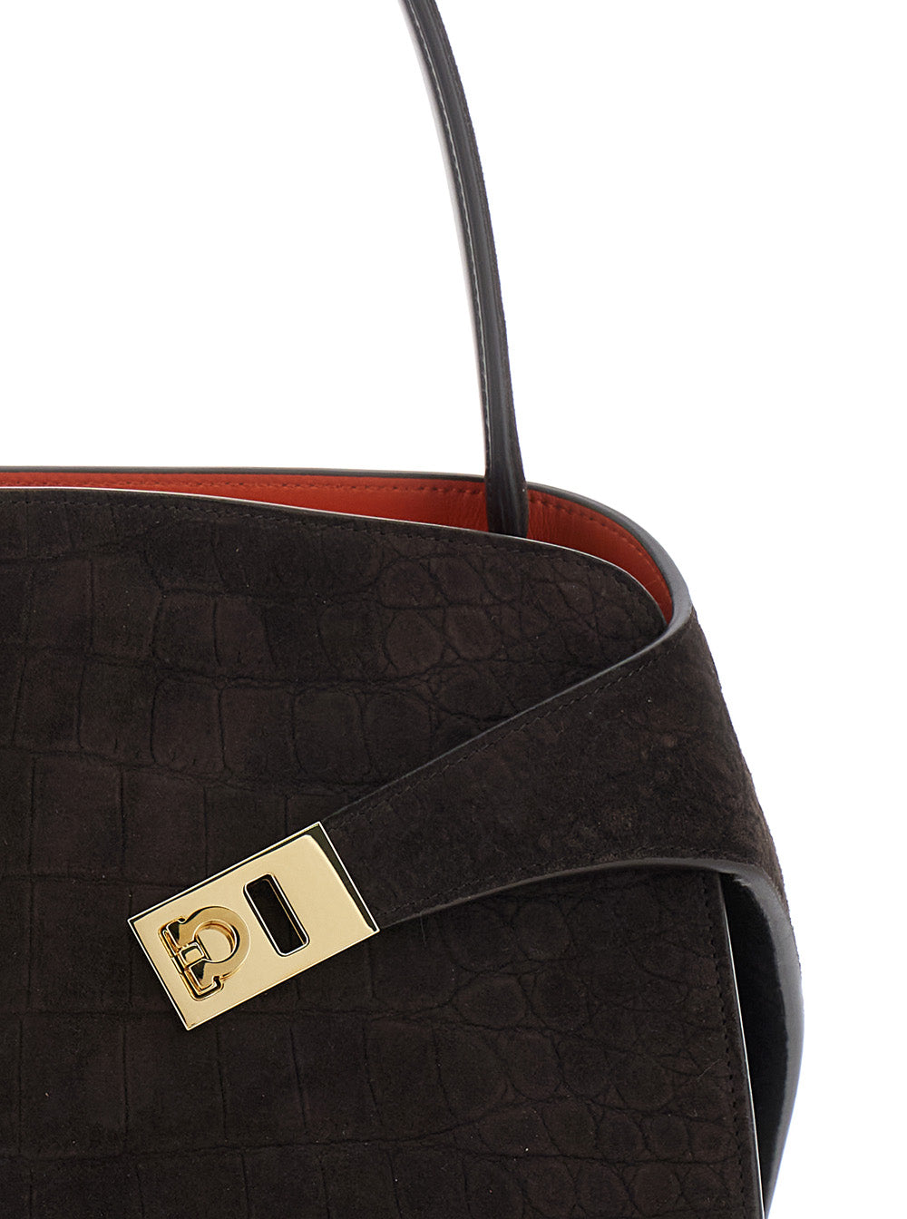 Crossbody bag Hug Croco with Adjustable Strap and Crocodile-embossed Leather Effect in Brown Suede for Women Goat Shoulder