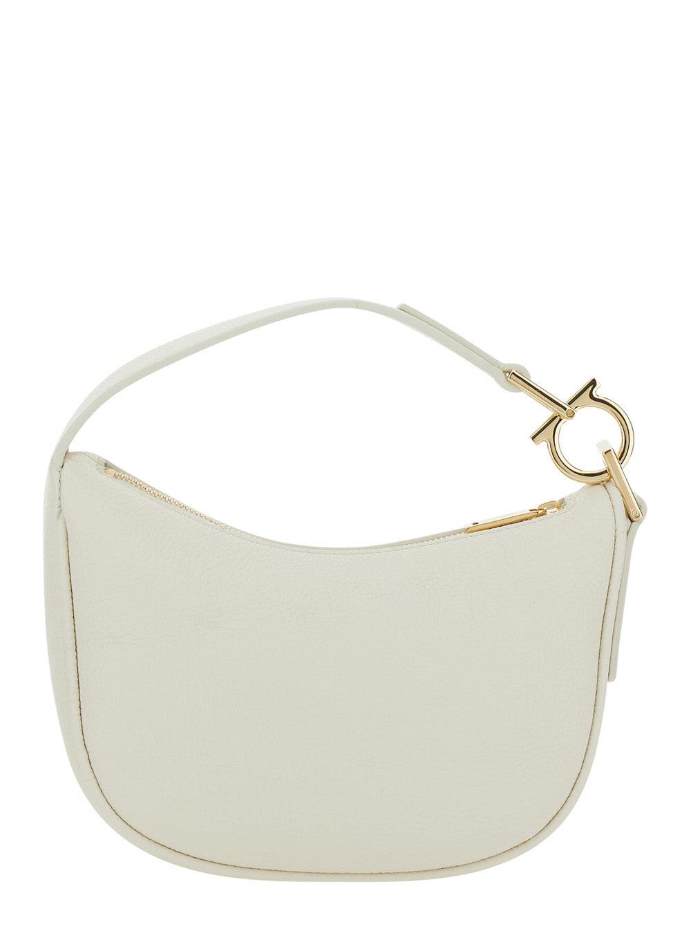 White Handbag with Top Handle Gancini and Embossed Logo Lettering on the Front in Grained Leather Woman Calf Hand Bags