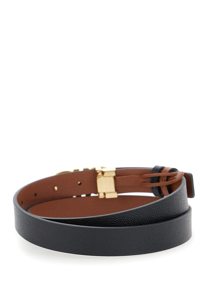 Black Reversible Belt with Gancini Buckle in Leather for Women Calf