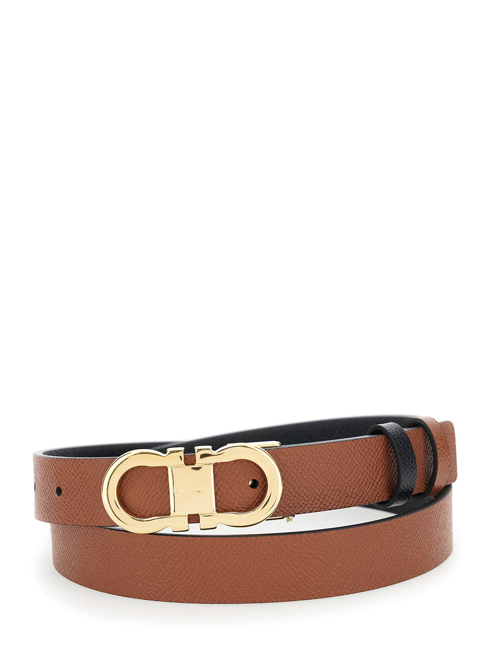 Black Reversible Belt with Gancini Buckle in Leather for Women Calf