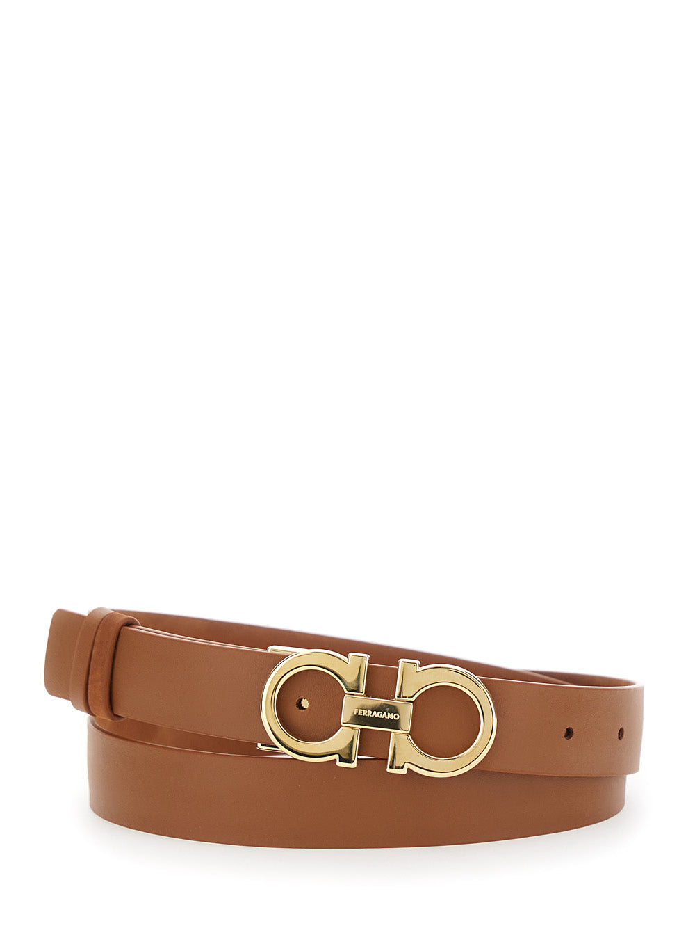 Brown Belt with Gancini Buckle on the Front in Suede Woman Calf