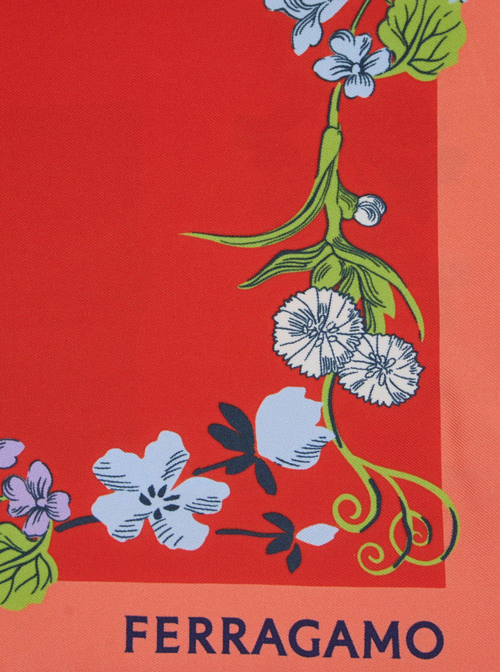 Red Scarf with Floral Print Motif and Lettering Logo in Silk Woman Scarfs Foulards