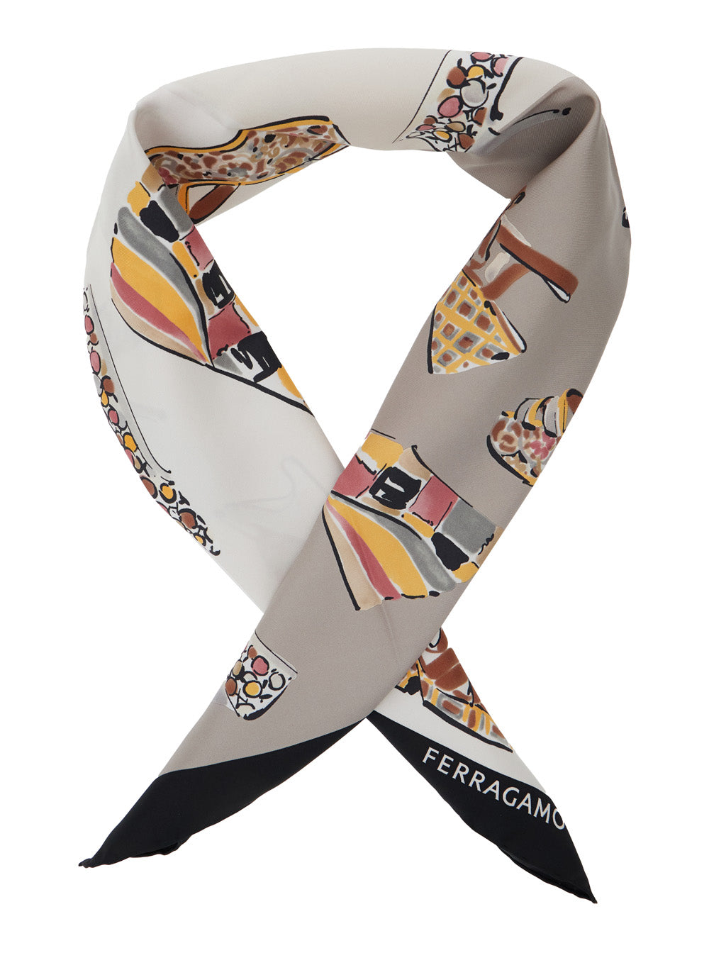 Multicolor Scarf with All-Over Printed Motif and Lettering Logo In Silk for Women Scarfs Foulards