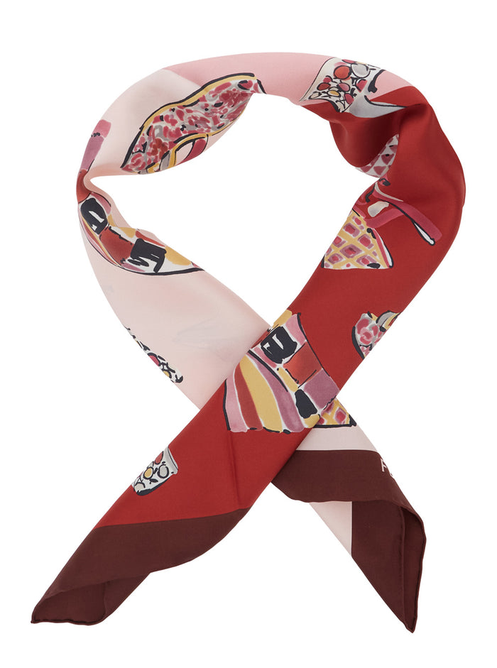 Multicolor Scarf with All-Over Printed Motif and Logo Lettering In Silk for Women Scarfs Foulards