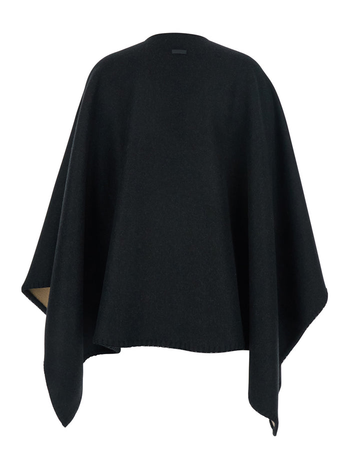 Black Reversible Cape with Nadir Print and Logo Lettering on the Front in Cashmere Wool for Women Outerwear