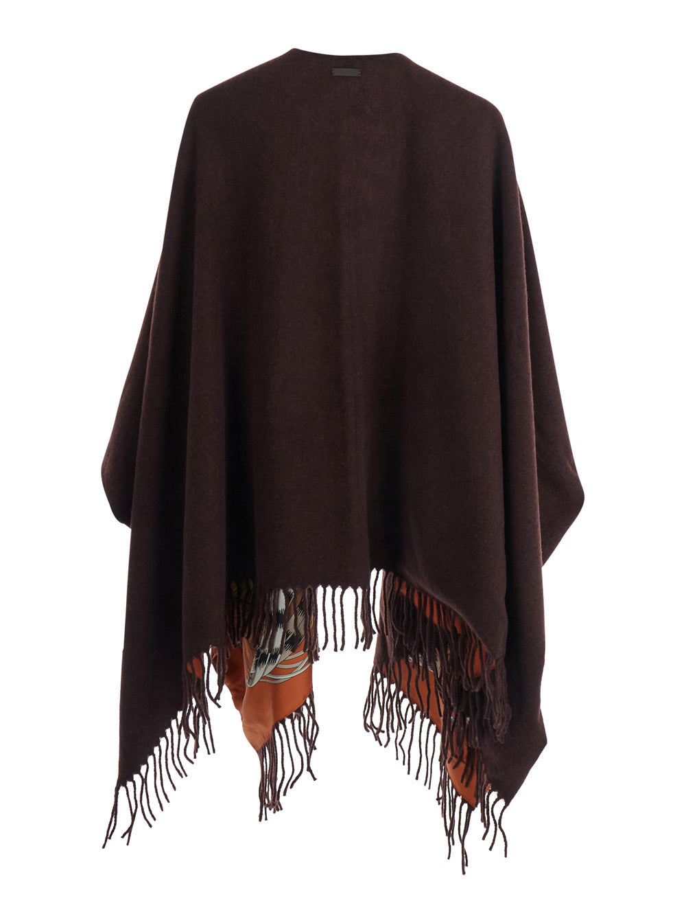 Brown Cape With Fringed Hem In Cashmere And Wool For Women Outerwear