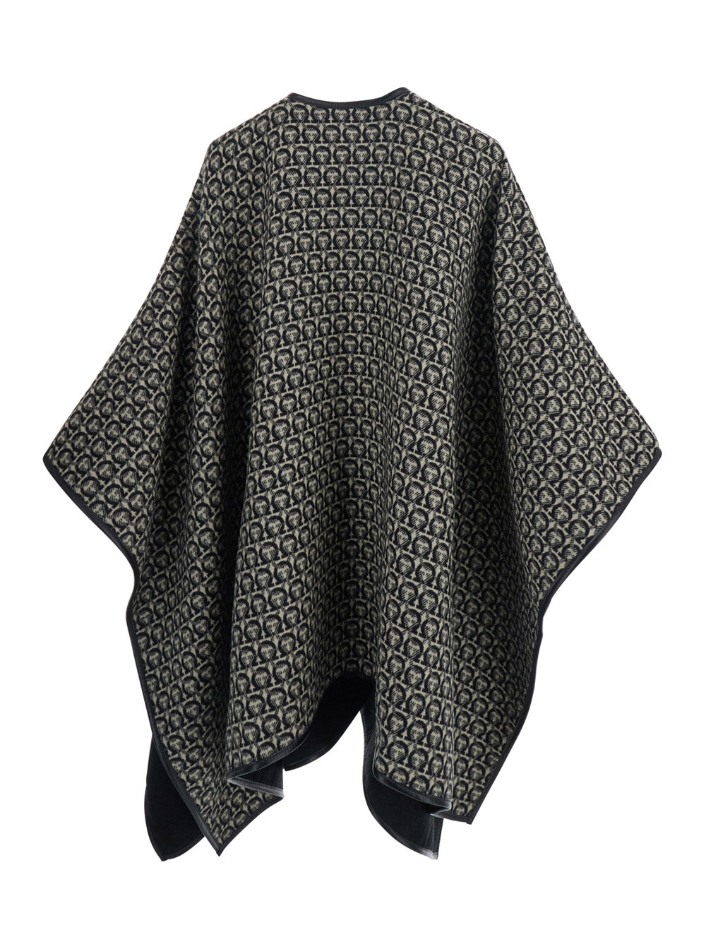 Black Reversible Cape with All-Over Ganicini Motif in Wool Woman Calf Outerwear