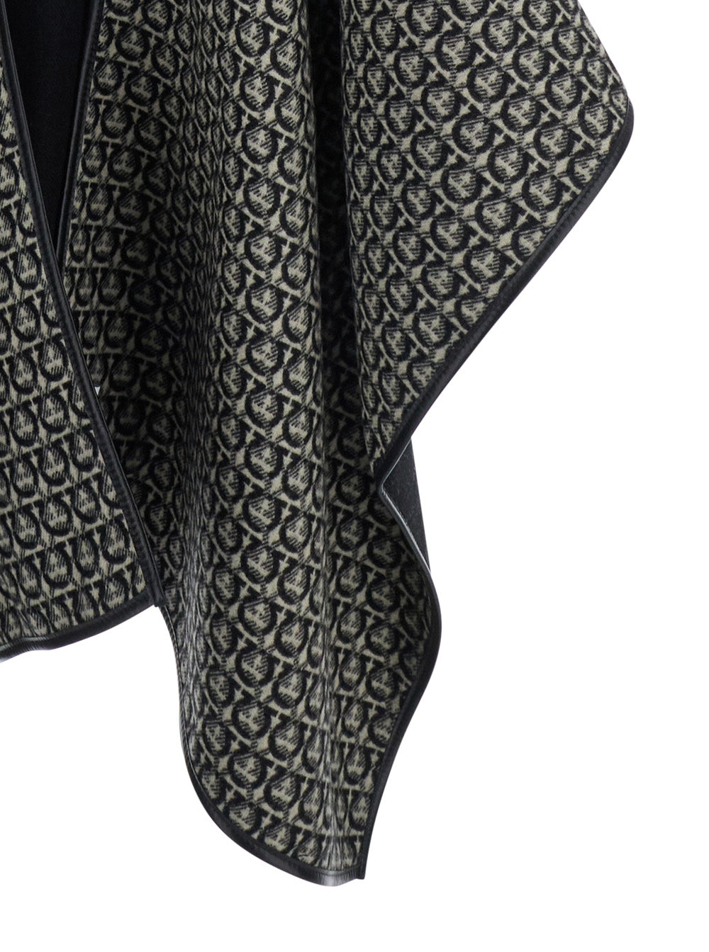 Black Reversible Cape with All-Over Ganicini Motif in Wool Woman Calf Outerwear