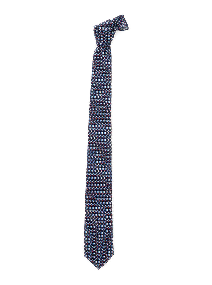 Blue Silk Tie with All Over Logo Motif Man Blu Papillon And Ties