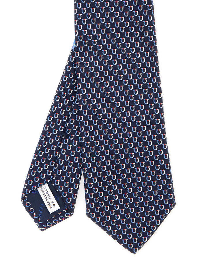 Blue Silk Tie with All Over Logo Motif Man Blu Papillon And Ties