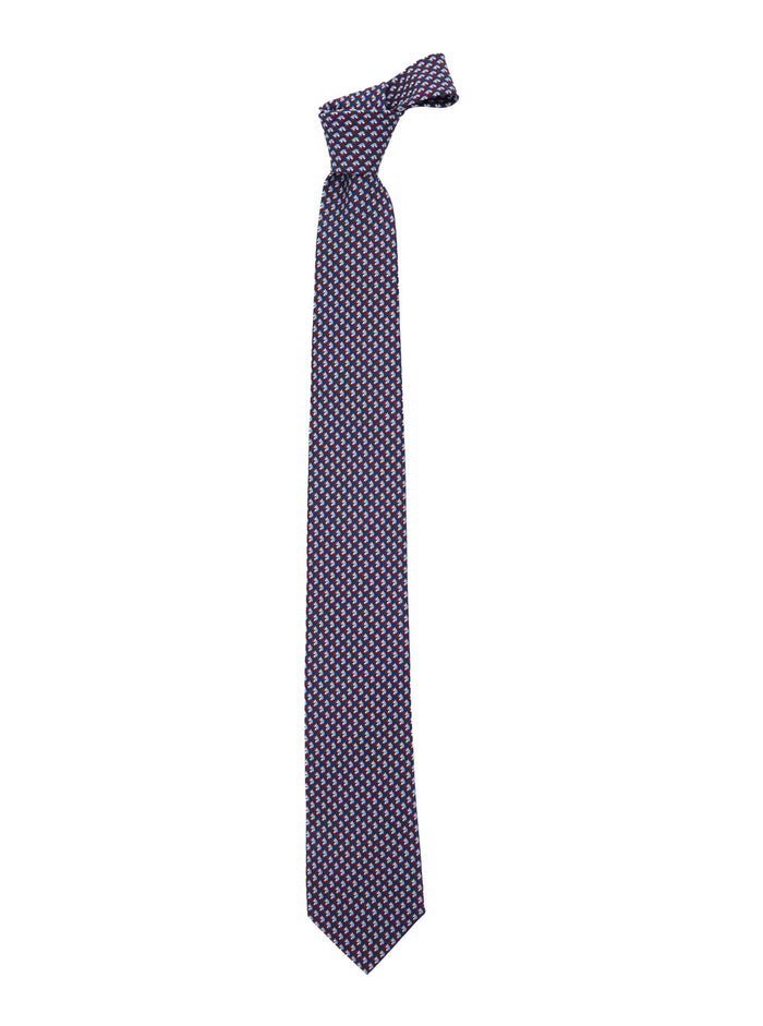 Blue Tie with Back Knot Closure and All-Over Gancini Print in Silk Man Blu Papillon Ties