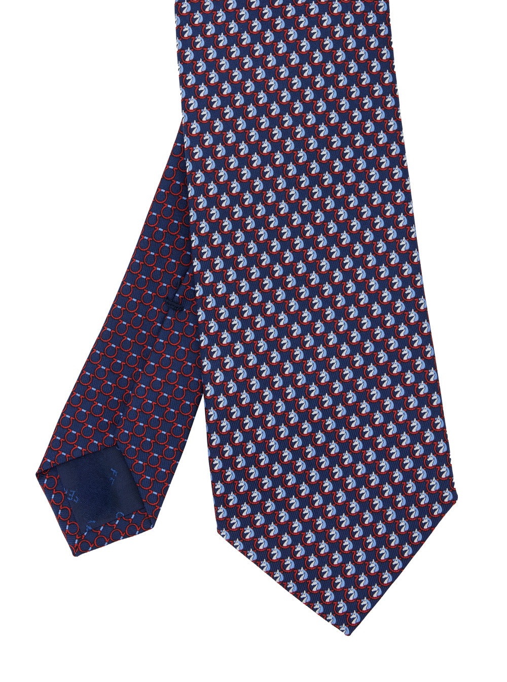 Blue Tie with Back Knot Closure and All-Over Gancini Print in Silk Man Blu Papillon Ties