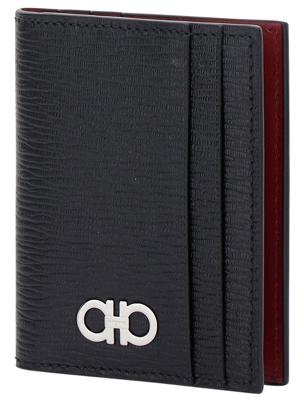 Card Holder with Gancini Detail in Black Leather for Men Calf Products