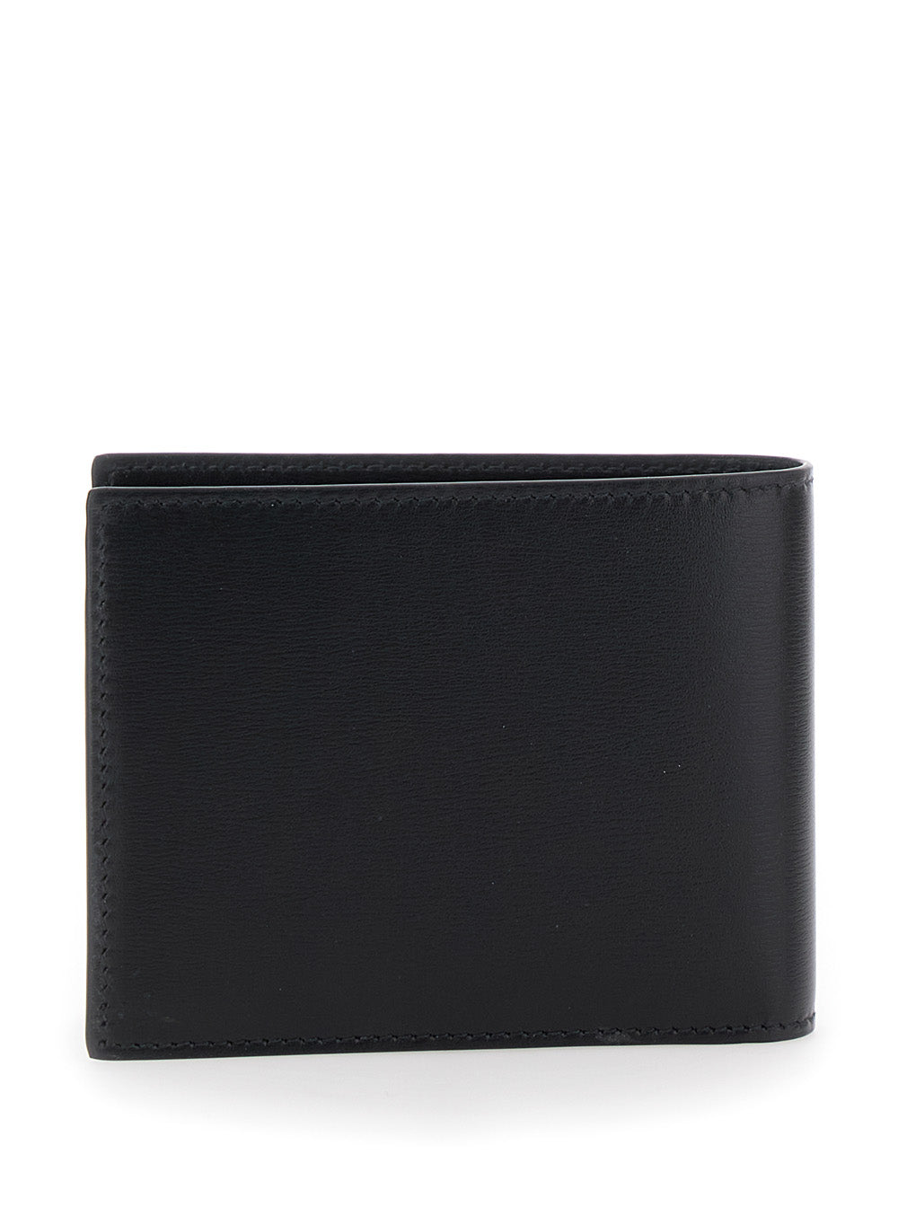 Black Wallet Florence Bi-Fold with Logo Lettering on the Front in Leather for Men Calf Products