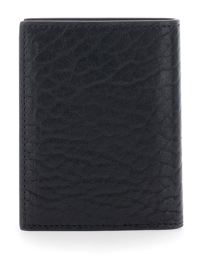 Black Bi-Fold Wallet with Gancini Plaque on the Front in Leather Man Calf Products