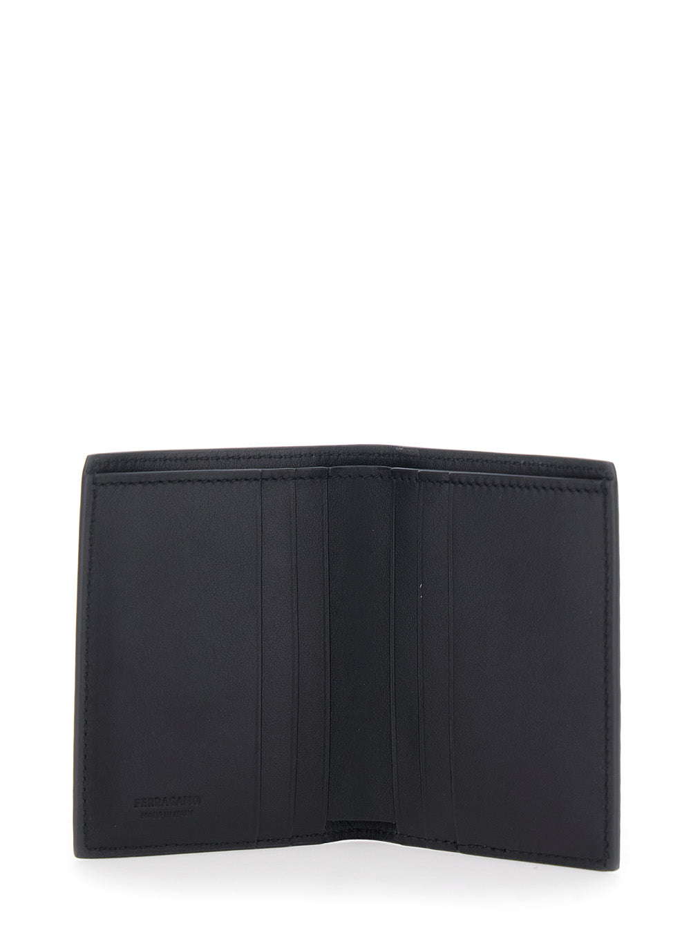 Black Bi-Fold Wallet with Gancini Plaque on the Front in Leather Man Calf Products