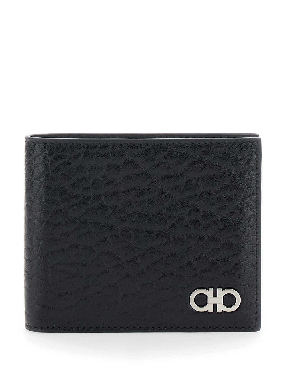 Revival Black Wallet with Gancini Buckle on the Front in Grained Leather Man Calf Products
