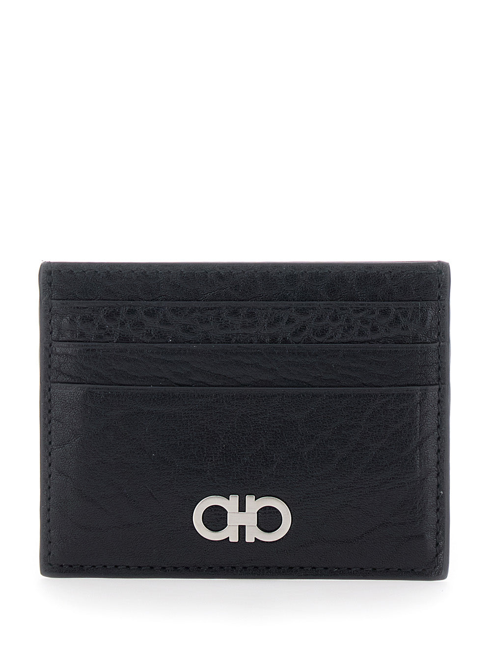 Black Cardholder with Gancini Plaque on the Front in Leather Man Calf Products