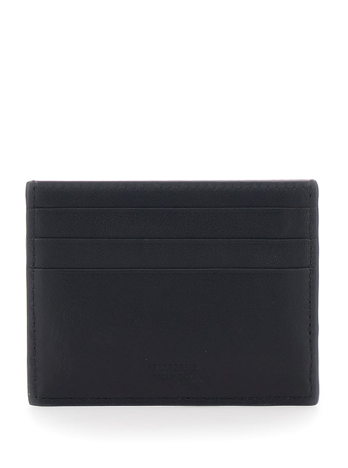 Black Cardholder with Gancini Plaque on the Front in Leather Man Calf Products