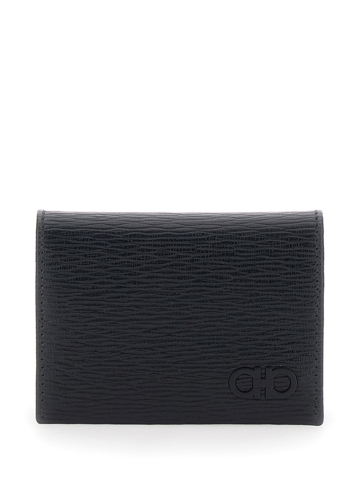 Revival Black Cardholder with Gancini buckle on Tone-on-Tone in Leather Man Calf Products