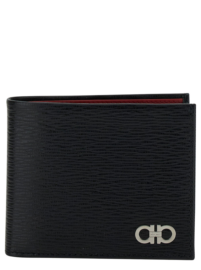 Black Revival Gancini Wallet In Hammered Leather for Men Calf Products