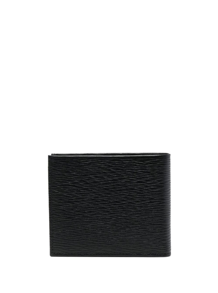 Revival Black Bifold Wallet with Tone-on-Tone Gancini Plaque in Grained Leather Man Calf Products