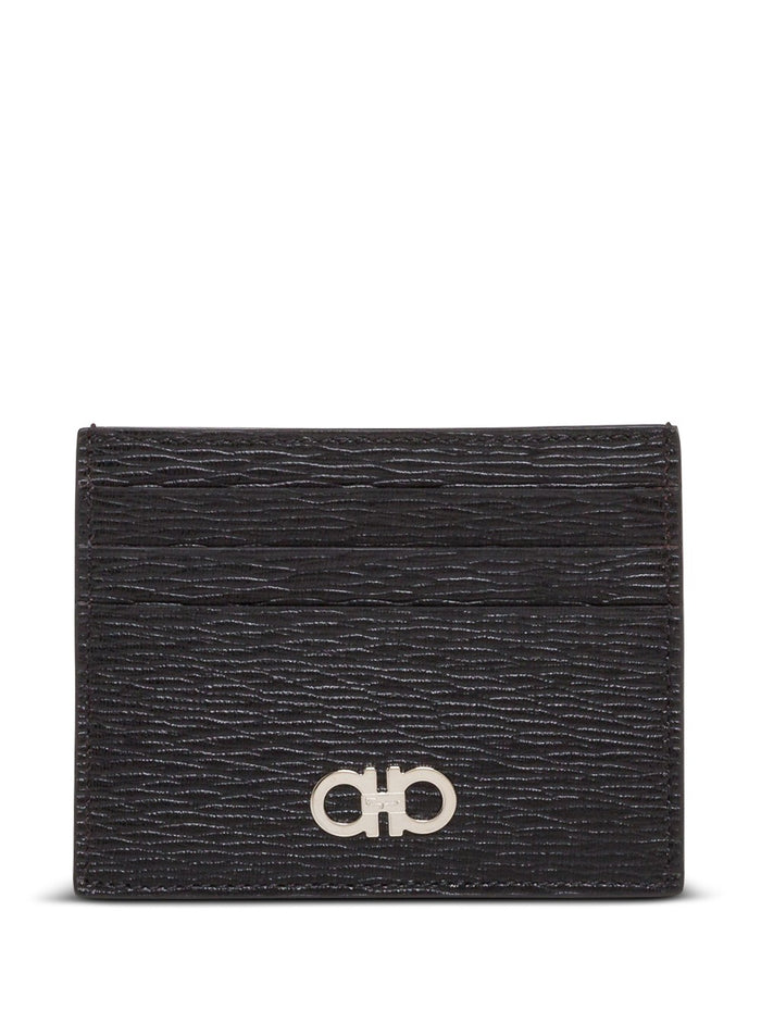 Revival Black Cardholder with Gancini buckle on the front in Leather Man Calf Products