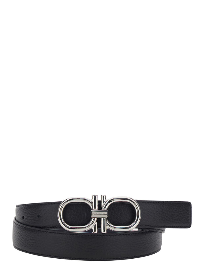 Blue Belt with Double Gancini Buckle in Leather for Women Blu