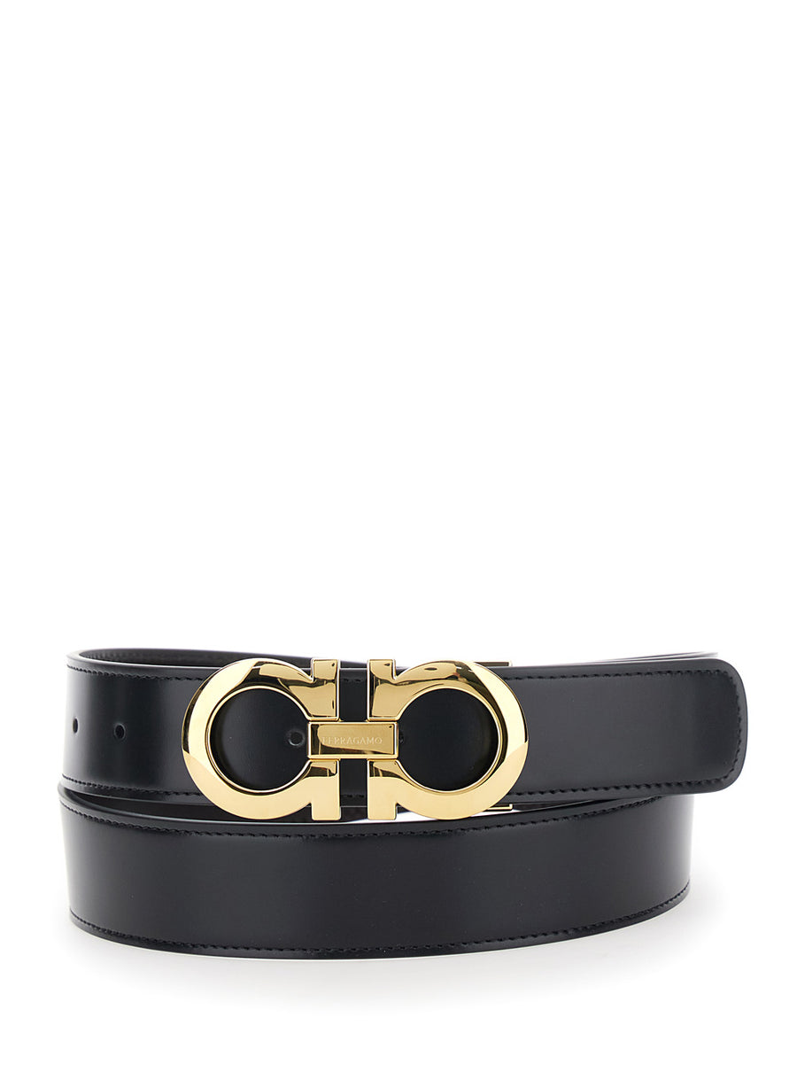 Leather Belt Gancini Buckle Black Calf