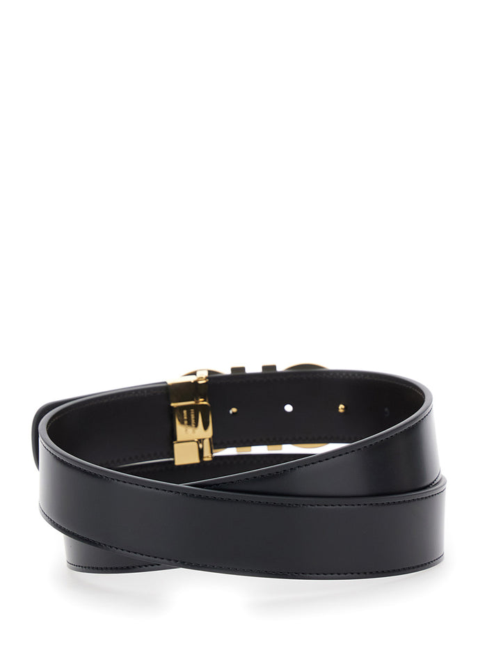 Black Smooth Leather Belt with Gancini Buckle for Men Calf