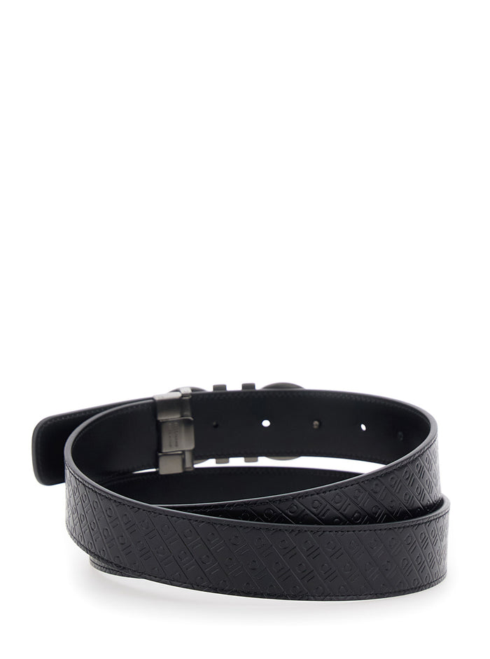 Black Reversible Belt With Gancini Buckle Leather For Men