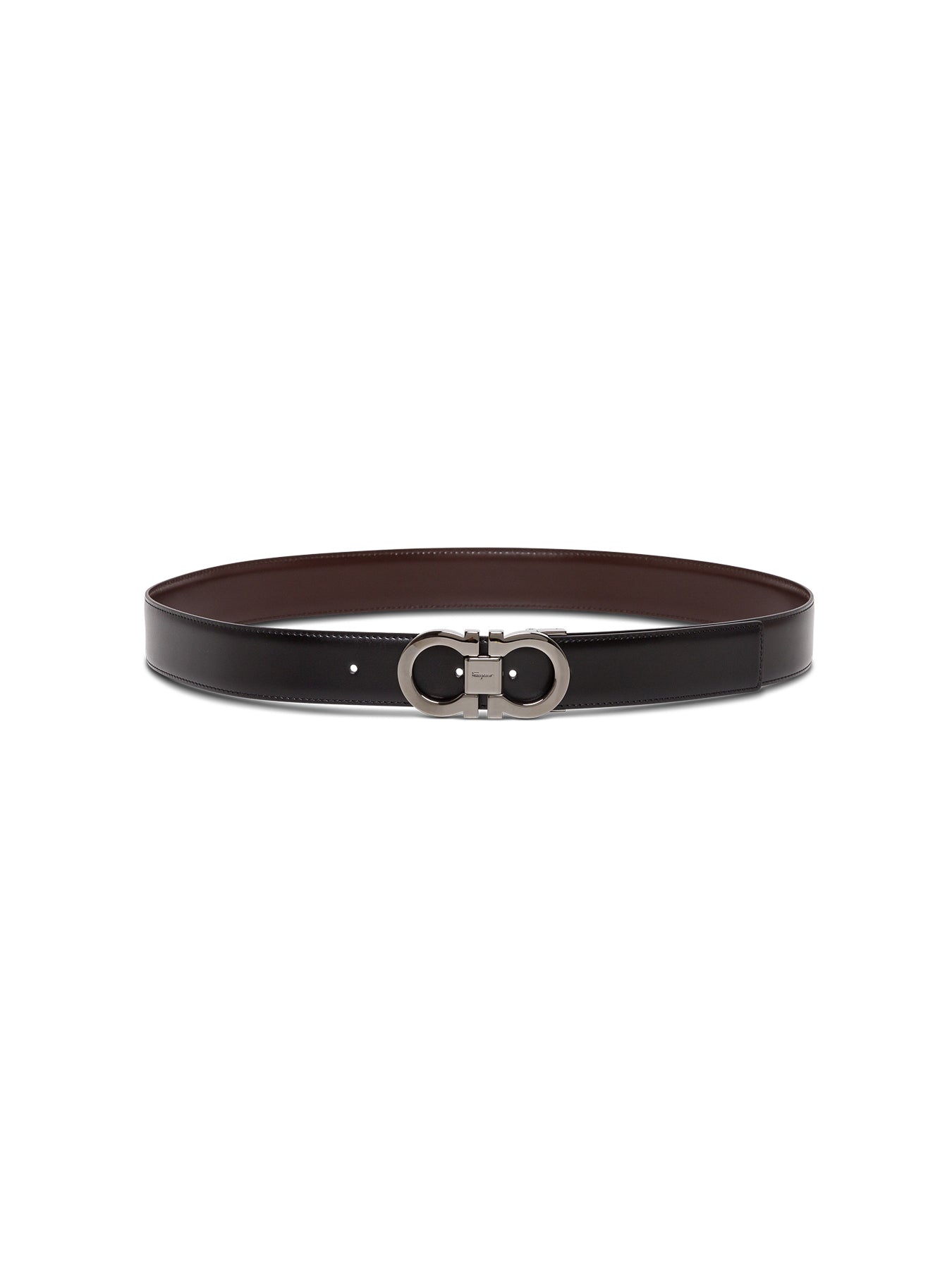 Black Reversible Belt with Gancini Buckle on the Front in Leather Man Calf